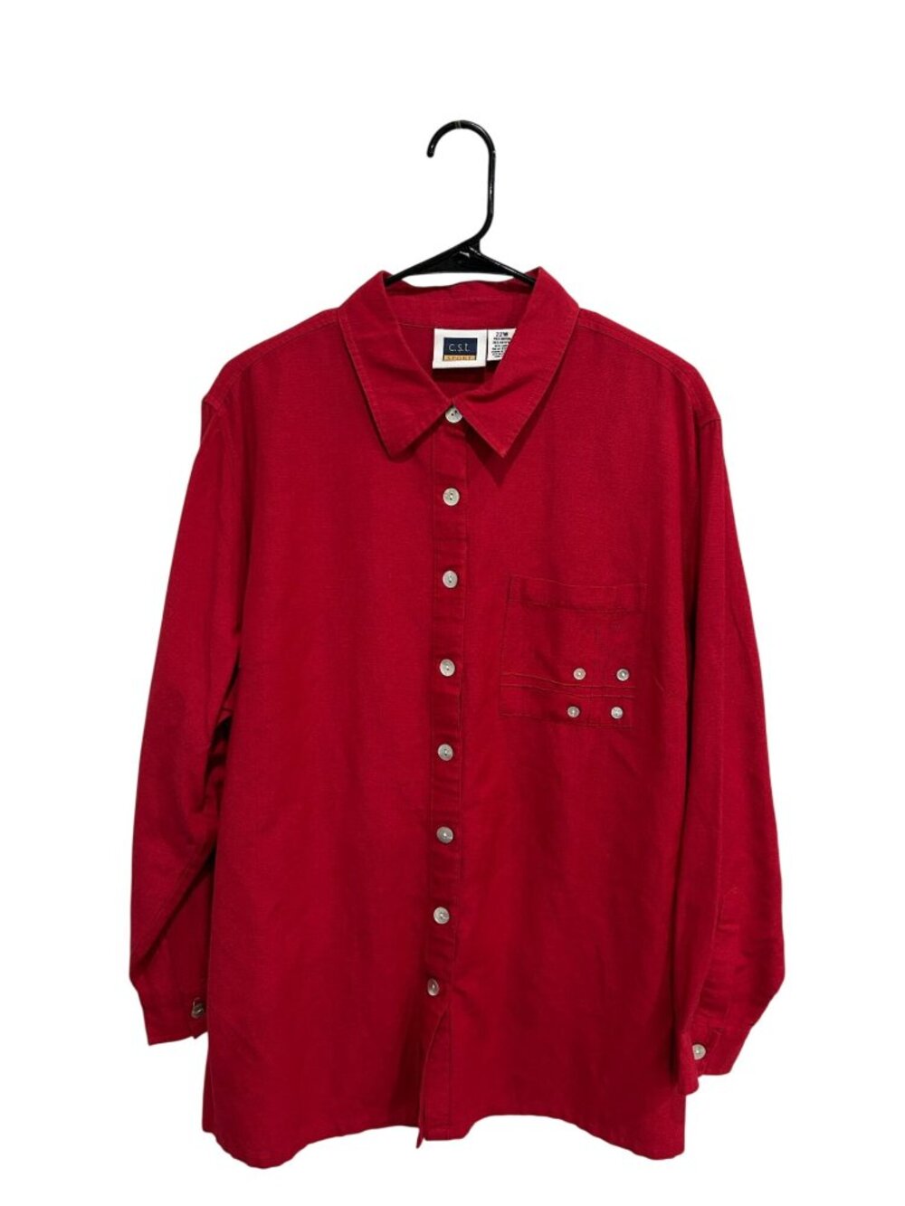 C.S.T. Sport 22W Red Rayon Cotton Blend Button Up Shirt Old Money Minimalist